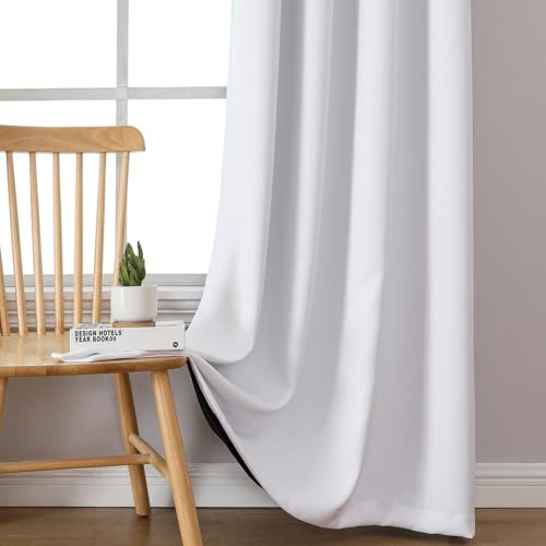 ChrisDowa White 100% Blackout Curtains for Bedroom 63 Inches Long 2 Panels | 2 Thick Layers, Thermal Insulated, Grommet, Window Treatment, Living Room Drapes with Black Liner, Pure White, 38 x 63 Inch - color: White, size: 38"W x 63"L (Pack of 2)