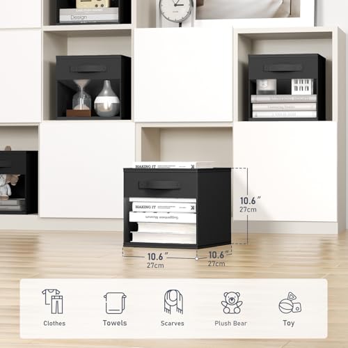 DIMJ 8 Pack Foldable Storage Cubes with Window, Closet Storage Bins with Handle, 11x11 inch Storage Cubes for Clothes, Toys, Books - color: Black, size: 10.6 Inch.- 8 Pack