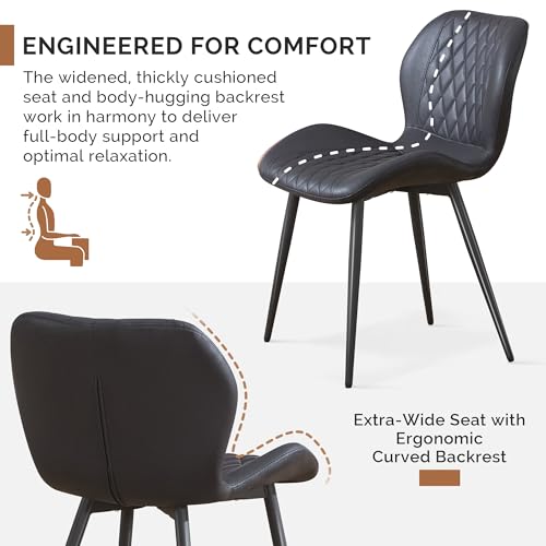Dining Chairs Set of 2, Comfy Modern Dining Chairs with Thick Cushions, Upholstered Fabric Kitchen Side Chairs with Adjustable Metal Legs for Dining Room (Black) - color: Black, size: Set of 2
