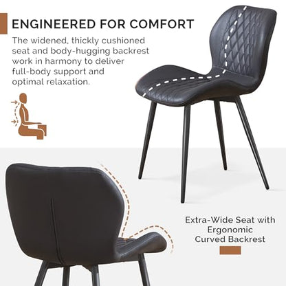 Dining Chairs Set of 2, Comfy Modern Dining Chairs with Thick Cushions, Upholstered Fabric Kitchen Side Chairs with Adjustable Metal Legs for Dining Room (Black) - color: Black, size: Set of 2