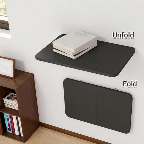 Neoaider Wall Mounted Folding Desk 23.6” x 15.7”, Black | Drop Down Table with Metal Collapsible Brackets, Folding Wall Table for Small Spaces, Home, Office, Kitchen, Laundry Room - color: Black, size: 23.6" x 15.7"