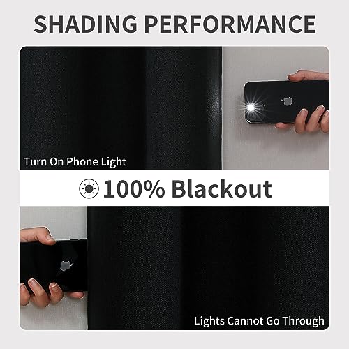 Joydeco Blackout Curtains 90 Inches Long 2 Panels Burg, Room Darkening Curtains for Bedroom, 100% Black Out Textured Thermal Drapes Privacy Protection 2 Panels Set(W52 x L90 Inch, Black) - color: Black, size: 52"W x 90"L (Pack of 2)