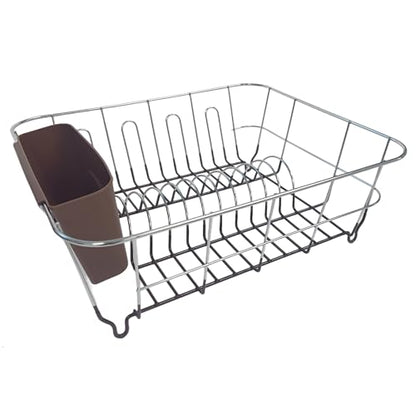 Dish Drying Rack & Cutlery Holder 2 Piece Set - Compact Sink-Fitting Dish Drainer with Rubberized Undercoating, Space-Saving Kitchen Organizer for Plates, Cups, Bowls & Utensils in Sink, Bronze Brown - color: Bronze