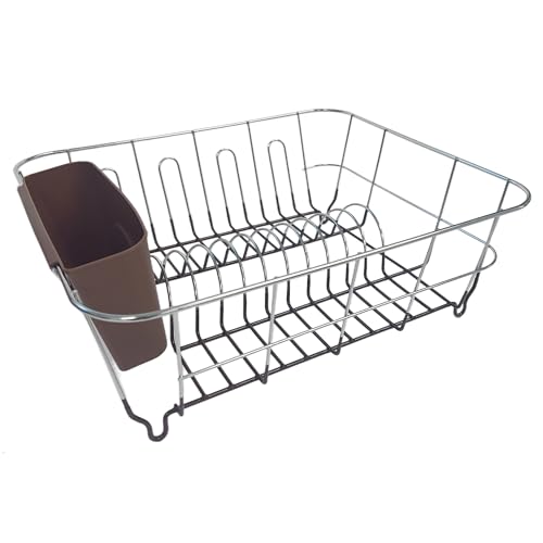 Dish Drying Rack & Cutlery Holder 2 Piece Set - Compact Sink-Fitting Dish Drainer with Rubberized Undercoating, Space-Saving Kitchen Organizer for Plates, Cups, Bowls & Utensils in Sink, Bronze Brown - color: Bronze