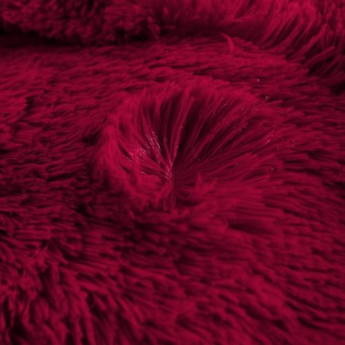 Faux Fur Velvet Fluffy Bedding Duvet Cover Set Down Comforter Quilt Cover with Pillow Sham, Ultra Soft Warm (Burgundy, Twin) - color: Burgundy, size: Twin