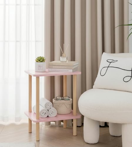 FORAOFUR Pink Side Table with Charging Station, Small Side Table Living Room with 2 USB Ports and Outlets, End Tables for Small Spaces in Living Room, Bedroom & Nursery, 2 Tier Nightstand - color: Pink