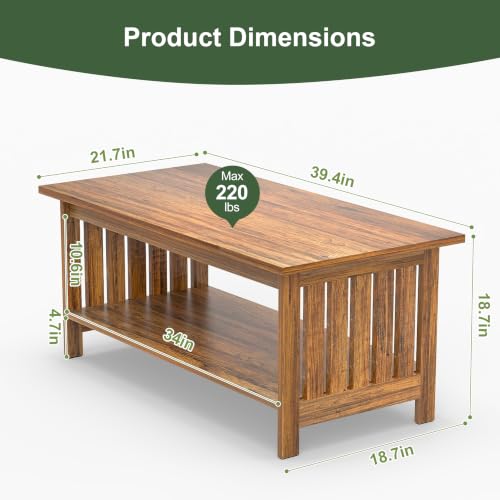 39.4" Farmhouse Coffee Table, Small Coffee Tables for Living Room | Rerto Wood, 2 Tier Coffee Table with Storage, Tea Table for Living Room Bedroom Small Space - color: Retro Wood
