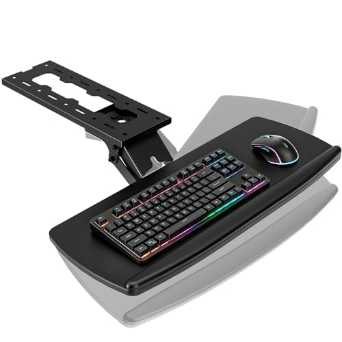 Keyboard Tray Under Desk with Storage Drawer, Height Adjustable Keyboard Tray Slide Out 360° Swivel Tilt, Ergonomic Under Desk Mount Keyboard & Mouse Holder for Gaming Home Office, Black - size: 25” Length