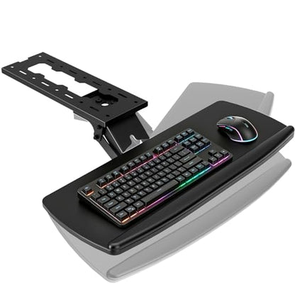 Keyboard Tray Under Desk with Storage Drawer, Height Adjustable Keyboard Tray Slide Out 360° Swivel Tilt, Ergonomic Under Desk Mount Keyboard & Mouse Holder for Gaming Home Office, Black - size: 25” Length