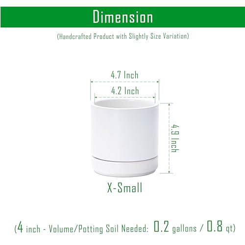 D'vine Dev 2-Pack Ceramic Pots with Saucers, White, 4.7 in, 94-V-B-1 | Modern Cylinder Design, Glazed Ceramic, Drainage Hole & Saucer Included, High Temperature Fired, Elegant Home Accent - color: White, size: 4.7 Inch