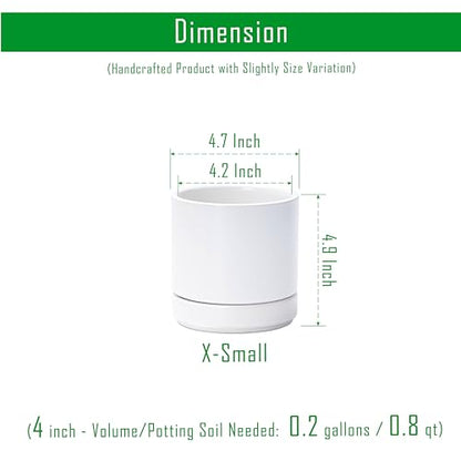 D'vine Dev 2-Pack Ceramic Pots with Saucers, White, 4.7 in, 94-V-B-1 | Modern Cylinder Design, Glazed Ceramic, Drainage Hole & Saucer Included, High Temperature Fired, Elegant Home Accent - color: White, size: 4.7 Inch