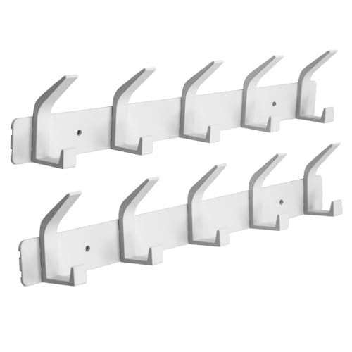 Coat Rack Wall Mounted,5 Coat Hooks for Hanging Coats,Heavy Duty Metal Double Hook Rack Hook Rail,Coat Rack with Hooks,Wall Mount Coat Hanger for Hat Towel Purse Robes,2Pack (White, 5 Hooks) - color: White2