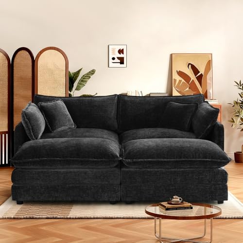 70.8" Chenille U Shaped Modular Sofa with Ottoman,Black | Randomly Assemble Modular Sofa Sets, Modern Recliner Deep Seat Sofa Set for Living Room,Office - color: Black, size: 2S+2O