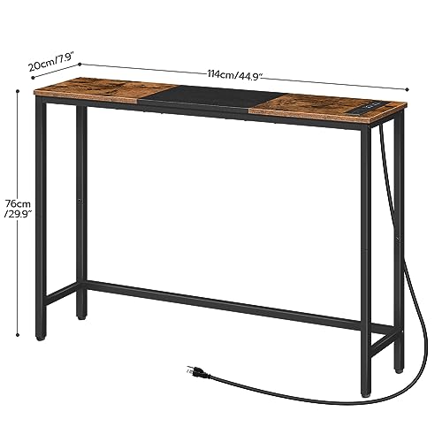 HOOBRO Narrow Console Table with Power Outlets, 44.9 Inches Sofa Table, Slim Behind Couch Table, Entryway Table with Display Shelf, for Living Room, Foyer, Hallway, Rustic Brown and Black BF114UXG01 - color: Rustic Brown + Black