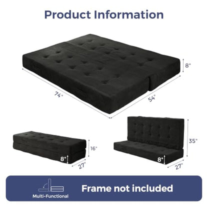MAXYOYO Foldable Mattress, 8-Inch Tufted Futon Mattress with Handles | Tufted Floor Sofa Bed and Versatile Mattress, Carry Handles for Living Rooms or Guest Rooms, Frame Not Included, Black - color: Black