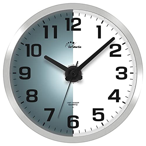 Night Light Wall Clock for Bedroom, 12 Inch | Silent, Lighted up Glow in the Dark, Battery Operated, Easy to Read Large Digital Display - color: Silver