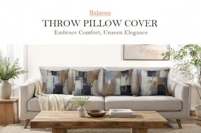 Brown Grey Abstract Throw Pillow Covers 16x16 Set of 4 | Brown, Grey & Taupe Modern‑Art Cushion Cases, neutral aesthetic pillowcases for sofa, bedroom & chair - color: Earth Tone Brown and Blue Grey, size: 16" x 16" (Pack of 4)