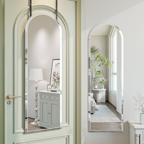 Over the Door Mirror Full Length, 50x16 Inch Frameless Door Mirror | 2 Hooks, frameless, full length, 20mm beveled edge, 5mm HD glass, rectangle, anti-rust, for bedroom/entryway/cloakroom - size: 50"L x 16"W
