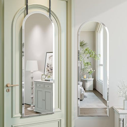 Over the Door Mirror Full Length, 50x16 Inch Frameless Door Mirror | 2 Hooks, frameless, full length, 20mm beveled edge, 5mm HD glass, rectangle, anti-rust, for bedroom/entryway/cloakroom - size: 50"L x 16"W