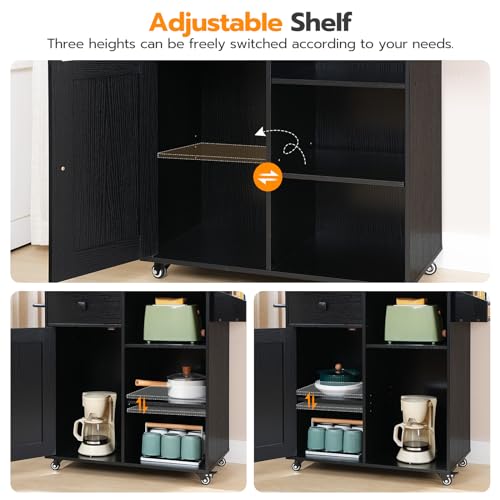 HOOBRO Kitchen Island, Storage Cabinet with Drawer, Kitchen Cart with Spice and Towel Rack, Saving Space, Easy Assembly, for Living Room, Rustic Brown and Black FB12ZD01 - color: Rustic Brown + Black