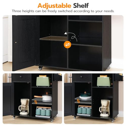 HOOBRO Kitchen Island, Storage Cabinet with Drawer, Kitchen Cart with Spice and Towel Rack, Saving Space, Easy Assembly, for Living Room, Rustic Brown and Black FB12ZD01 - color: Rustic Brown + Black