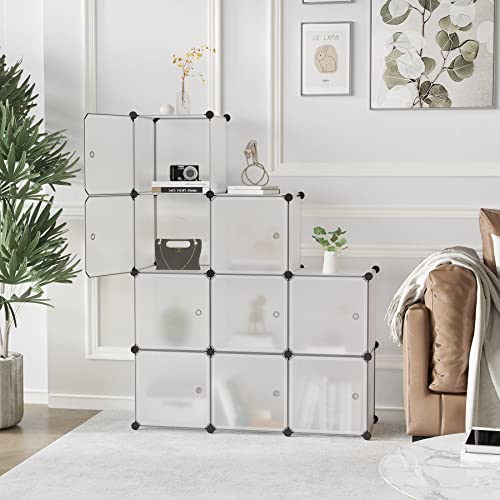 C&AHOME 9-Cube Storage Organizer with Door Cube Shelf Closet Cabinet White | DIY Plastic Modular Bookshelf, Stackable Clothes Storage Shelving Ideal for Home, Bedroom - color: White, size: 9-Cube
