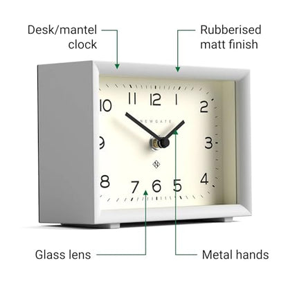 NEWGATE® Henry Desk Clock | Contemporary Rectangular Design | White | Easy to Read nunbers | Modern Style for Desk, Table top, Shelf or Bedside - color: White