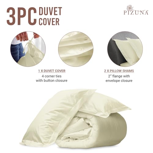 Pizuna 100% Cotton Full Duvet Cover Set 400 Thread Count Off White | Long Staple Combed Cotton Sateen Weave 3 Piece Luxurious Cool Full Comforter Cover with Hidden Button Closure - color: 02 Off White, size: Full