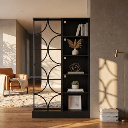 Tribesigns 2PCS Wall Room Divider, Freestanding Wall Partition with Shelves | 71" Modern Entrance Hall Partition with LED Light, Geometric Frame Design for Living Room Separation, Home & Office, Black