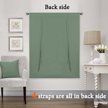 H.VERSAILTEX Blackout Tie Up Curtain Thermal Insulated Window Shade Light Blocking Balloon Roman Shade Bathroom Adjustable Rod Pocket Panel for Small Window,42" Wide by 63" Long,Green Bay - color: Green Bay