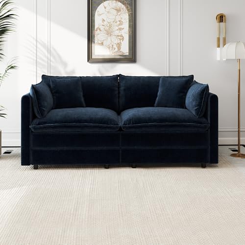 Aoowow Modular Sectional Sofa Modern Convertible Loveseat Couch,77.16 Inch Deep 2-Seater Sofas Comfy Chenille Cloud Sofas and Couches with Pillows for Living Room Apartment（Blue） - color: Blue, size: 2 Seat