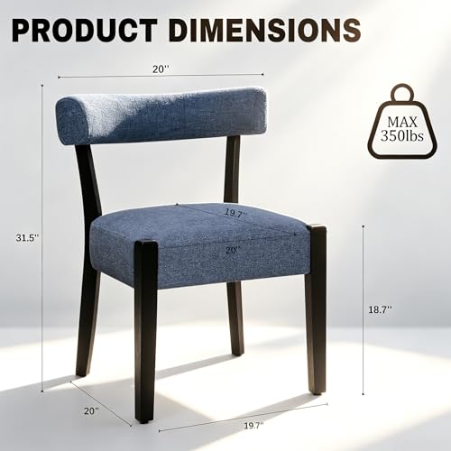 RNKSFX Upholstered Dining Chairs Set of 2, Walnut Wooden Kitchen & Dining Room Chairs, Mid Century Modern Fabric Farmhouse Dining Chairs Oversized Sturdy Rounded Chairs Curved Back, Blue - color: Blue
