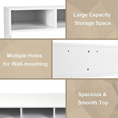 Giantex Wall Mounted Desk Floating Computer Desk, Writing Study Table W/3 Storage Shelves, Laptop PC Table for Living Room, Bedroom, Office (White)