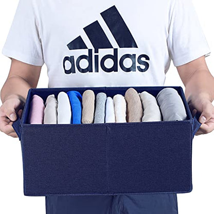 HOONEX Foldable Storage Bins with Lids, Pack of 2, Storage Boxes with 2 Carrying Handles and Heavy Cardboard, 16.5" L x 11.8" W x 7.5" H for Shoes, Clothes, Blue - color: Blue
