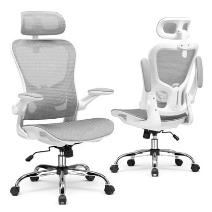 GTPLAYER Office Chair, Home Ergonomic Desk Chair with High Back Mesh, Mesh Office Computer Desk Chairs with Adjustable Lumbar Support, Rolling Work Swivel Task Chairs with 3D Armrests and Headrest - color: White