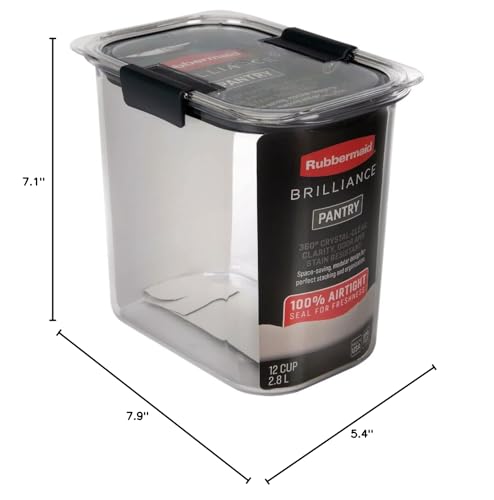 Rubbermaid Brilliance 12-Cup Airtight Food Storage Container, Perfect for Pantry Staples, Clear/Grey - size: 12 Cup