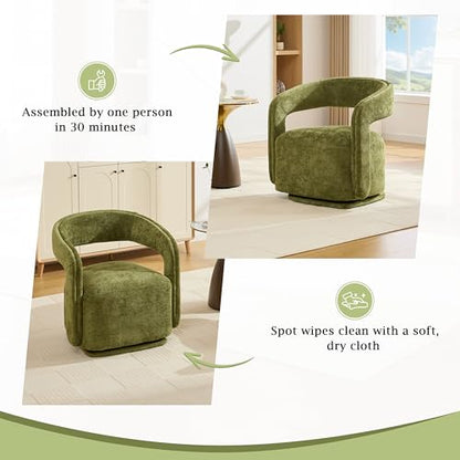 YaFiti Modern Swivel Accent Chair 1 pcs, Round Barrel Armchair, Light Green | Chenille Fabric, 22” Widen Seat, Solid Wood Frame, 250lbs Capacity, Barrel Club Chair, Upholstered Armchair for Living Room - color: Light Green