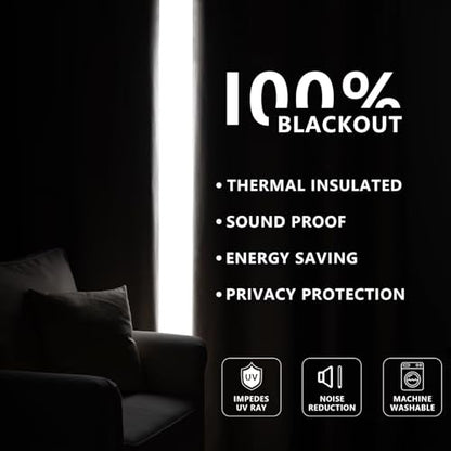 100% Blackout Curtains 84 inch Length 2 Panels Faux Linen Long Drapes for Bedroom Nursery Living Room Black Out Room Darkening Curtain Thermal Insulated Back Tab Rod Pocket(W52 x L84, Beige) - color: Beige, size: 52"W x 84"L (Pack of 2)