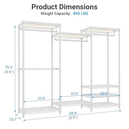VIPEK V5LC Garment Rack Heavy Duty Covered with Dimmable LED Lights, 3000K Warm White, Portable Closet Wardrobe Freestanding for Hanging Clothes, with Grey Cover - color: White Rack With Grey Cover, style: V5LC