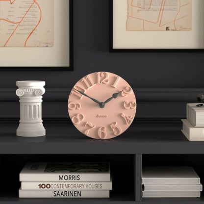 JONES CLOCKS® Hampstead Desk Clock | Freestanding | Rose Pink | Elegant Raised Moulded Numerals | Ideal for Shelf, Mantel, Living Room, Home Office or Bedside - color: Rose Pink
