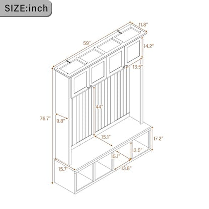 76.7''H Farmhouse Hall Tree with Storage Cabinet & Bench, Black - color: Black, size: 59”W x 15.7”D x 76.7”H
