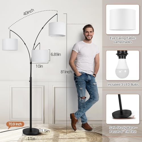 OUTON Wood Tripod Floor Lamp with Shelves and Arc Led Floor Lamp