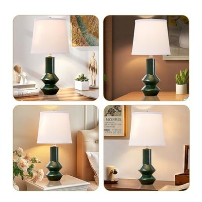 20" Ceramic Table Lamps Set of 2, Dark Green Modern Farmhouse Bedside Nightstand Lamps, Decor Lamps for Bedroom Living Room Office End Table