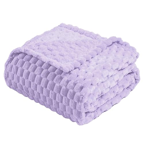 Vessia Flannel Fleece Throw Blanket(50x70 inch), 3D Jacquard Light Purple Fuzzy and Warm Blanket for Couch, Sofa, Bed, 300GSM Super Soft Touch Cozy Lightweight Lilac Throw for All-Season Home Decor - color: Light Purple-3d, size: 50x70 inch