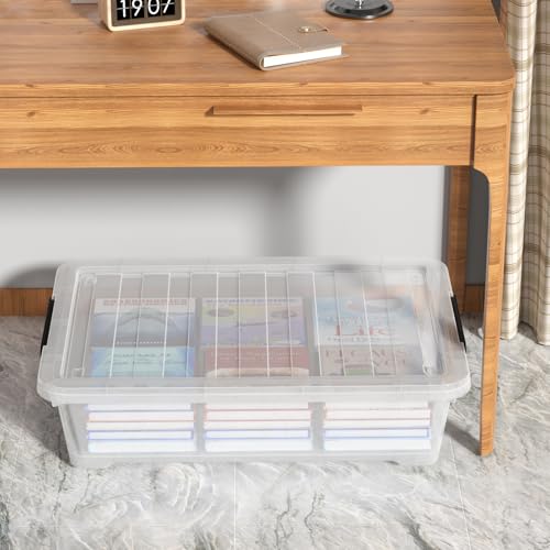 40 Quart Large Clear Plastic Underbed Storage Boxes Bin, 4 Packs | Flat Under Bed Organization Container with Wheels - size: 40 Quart