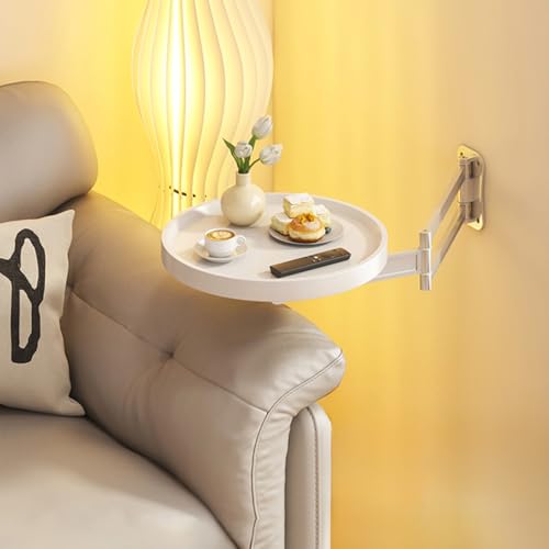 Wall Mounted Folding Round Table,11Inch Small Foldable Retractable Wooden Coffee Table Tray Fold Down Wall Desk Flip-Out Design Nightstand for Bedroom Living Room Balcony (White) - color: White