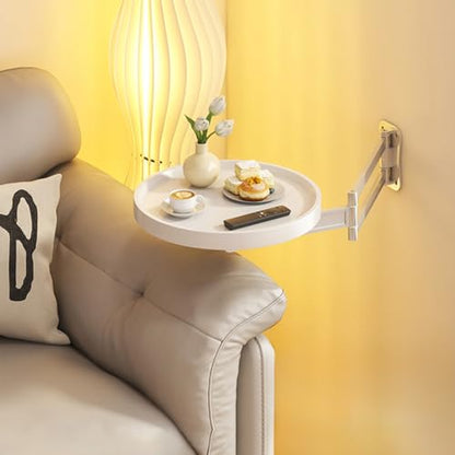Wall Mounted Folding Round Table,11Inch Small Foldable Retractable Wooden Coffee Table Tray Fold Down Wall Desk Flip-Out Design Nightstand for Bedroom Living Room Balcony (White) - color: White