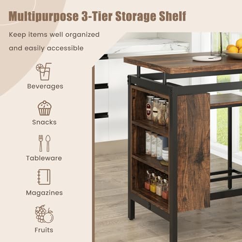 GIANTEX 3-Piece Dining Table Set - Counter Height Dining Table Set with 2 Bar Stools, 3-Tier Storage Shelf, Space-Saving Breakfast Nook Table Set for Small Places, Kitchen Table Chairs Set for 2