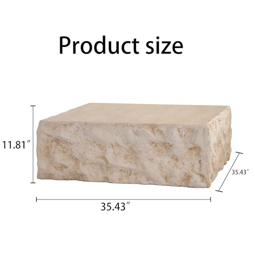 35.43'' Square Faux Stone Coffee Table, MgO Concrete Drum Center Table, Modern Minimalist Faux Marble Square Coffee Table for Living Room, Apartment, Office, No Assembly, Beige - color: 35.43'' Square Beige