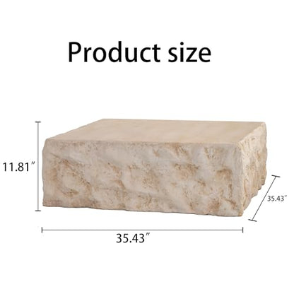 35.43'' Square Faux Stone Coffee Table, MgO Concrete Drum Center Table, Modern Minimalist Faux Marble Square Coffee Table for Living Room, Apartment, Office, No Assembly, Beige - color: 35.43'' Square Beige